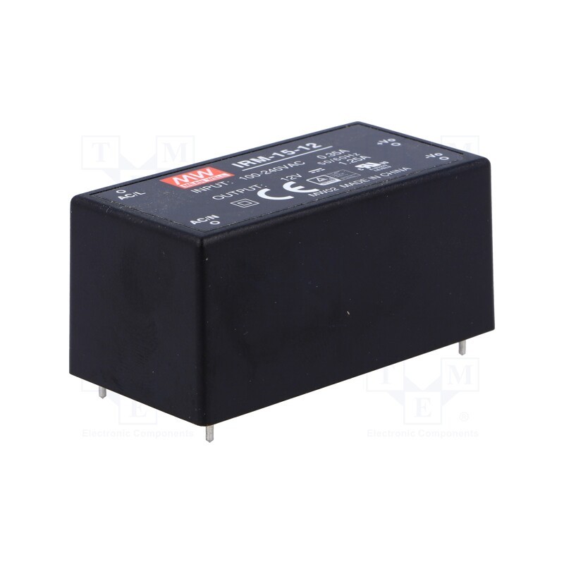 1 pcs x MEAN WELL - IRM-15-12 - Converter: AC/DC, 15W, 85÷264VAC, Usup: 120÷370VDC, Uout: 12VDC