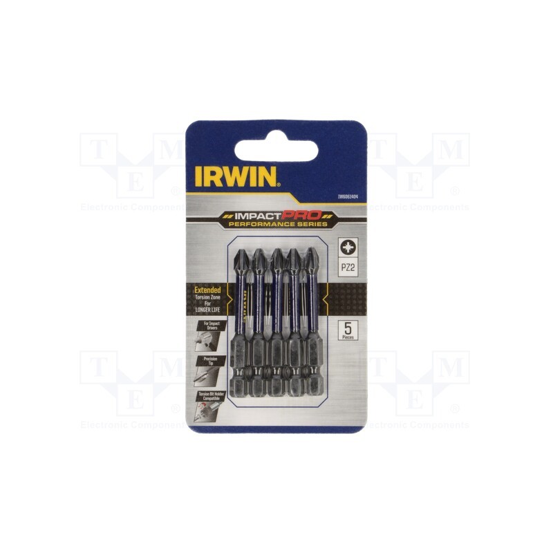 1 pcg x IRWIN - IW6061404 - Screwdriver bit, Pozidriv®, PZ2, Mounting: 1/4' (E6,3mm), 5pcs.