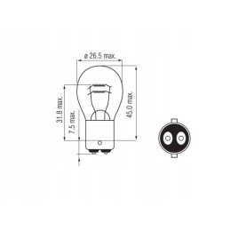 LED bulb ba15d 12v 1w red, 2 pcs, ECE-free
