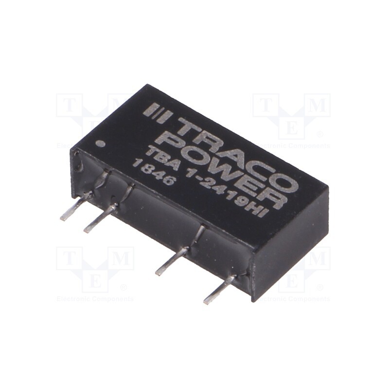1 pcs x TRACO POWER - TBA 1-2419HI - Converter: DC/DC, 1W, Uin: 21.6÷26.4V, Uout: 9VDC, Iout: 111mA, SIP7