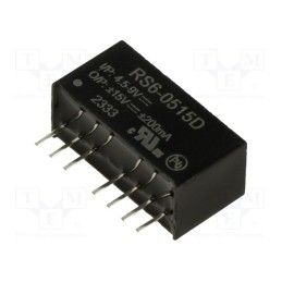 1 pcs x RECOM - RS6-0515D - Converter: DC/DC, 6W, Uin: 4.5÷9V, Uout: 15VDC, Uout2: -15VDC, SIP8