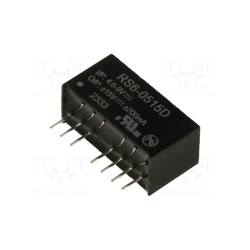 1 pcs x RECOM - RS6-0515D - Converter: DC/DC, 6W, Uin: 4.5÷9V, Uout: 15VDC, Uout2: -15VDC, SIP8