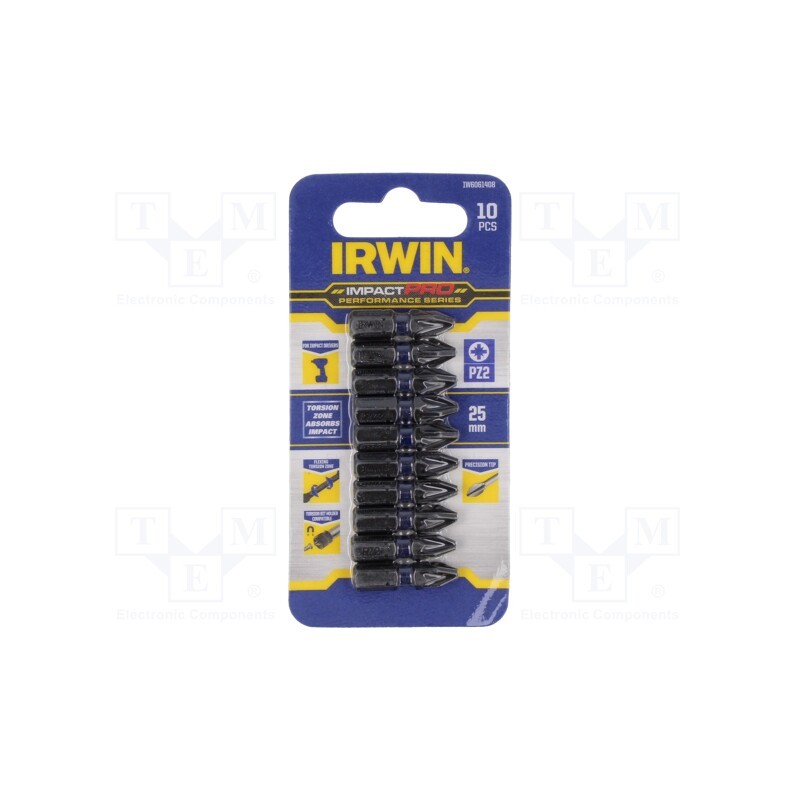 1 pcg x IRWIN - IW6061408 - Screwdriver bit, Pozidriv®, PZ2, Mounting: 1/4' (C6,3mm), 10pcs.