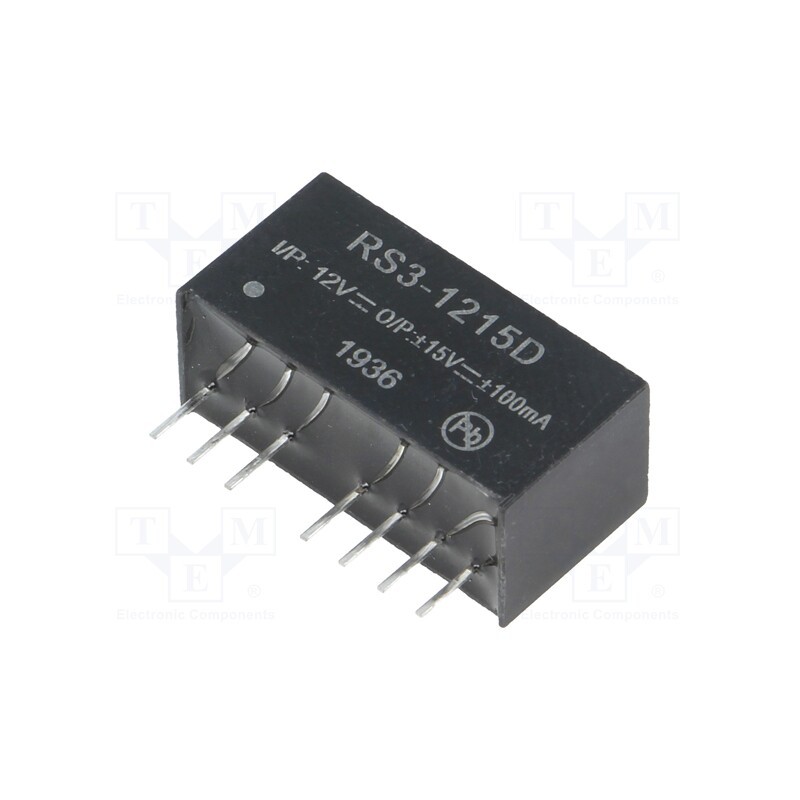 1 pcs x RECOM - RS3-1215D - Converter: DC/DC, 3W, Uin: 9÷18V, Uout: 15VDC, Uout2: -15VDC, SIP8