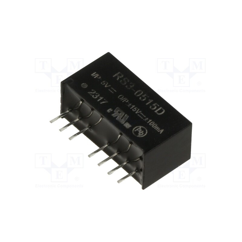 1 pcs x RECOM - RS3-0515D - Converter: DC/DC, 3W, Uin: 4.5÷9V, Uout: 15VDC, Uout2: -15VDC, SIP8