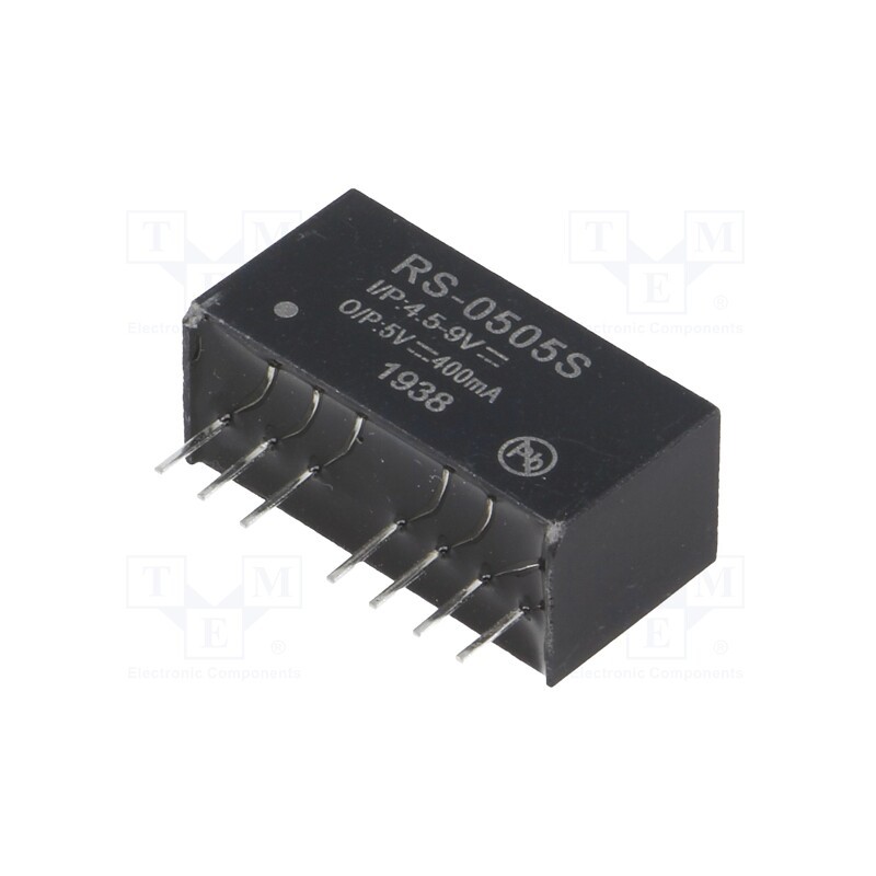 1 pcs x RECOM - RS-0505S - Converter: DC/DC, 2W, Uin: 4.5÷9V, Uout: 5VDC, Iout: 400mA, SIP8