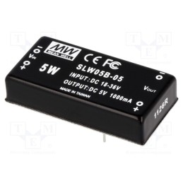 1 pcs x MEAN WELL - SLW05B-05 - Converter: DC/DC, 5W, Uin: 18÷36V, Uout: 5VDC, Iout: 1000mA, 2'x1'