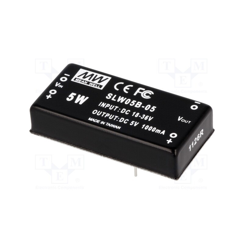 1 pcs x MEAN WELL - SLW05B-05 - Converter: DC/DC, 5W, Uin: 18÷36V, Uout: 5VDC, Iout: 1000mA, 2'x1'