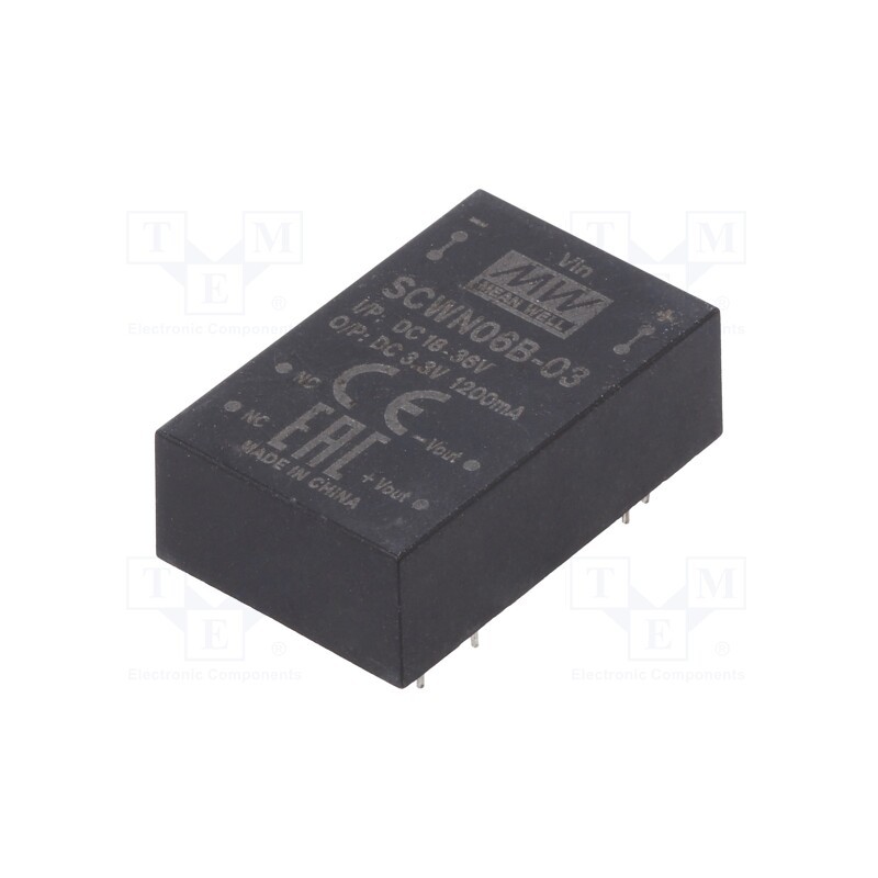 1 pcs x MEAN WELL - SCWN06B-03 - Converter: DC/DC, 6W, Uin: 18÷36V, Uout: 3.3VDC, Iout: 1200mA, DIP24