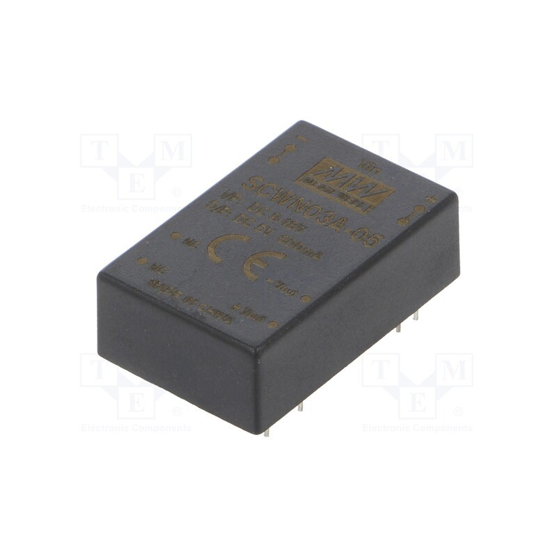 1 pcs x MEAN WELL - SCWN03A-05 - Converter: DC/DC, 3W, Uin: 9÷18V, Uout: 5VDC, Iout: 600mA, DIP24, THT