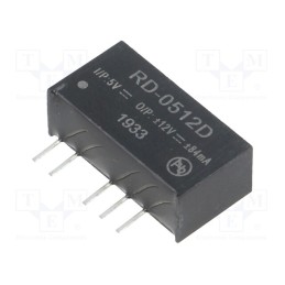 1 pcs x RECOM - RD-0512D - Converter: DC/DC, 2W, Uin: 4.5÷5.5V, Uout: 12VDC, Uout2: -12VDC, SIP7