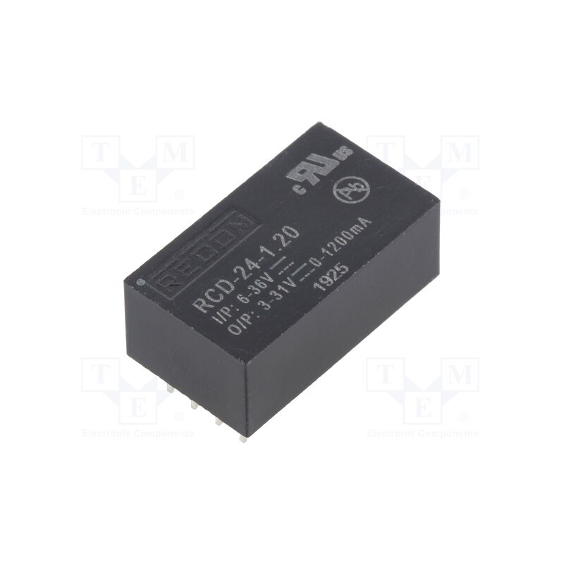 1 pcs x RECOM - RCD-24-1.20 - Converter: DC/DC, Uin: 6÷36V, Uout: 3÷31VDC, Iout: 1200mA, PCB, LED