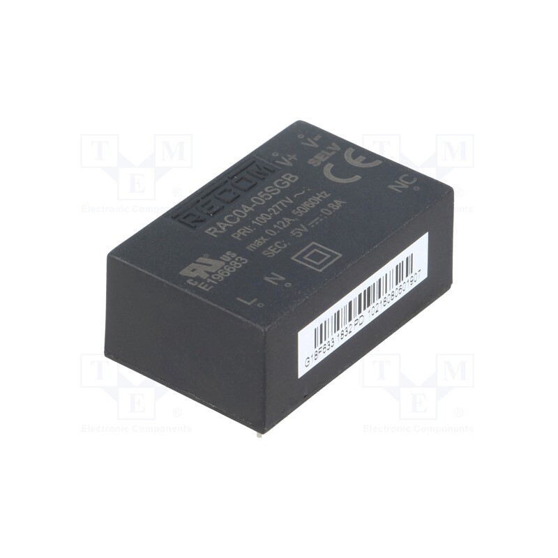 1 pcs x RECOM - RAC04-05SGB - Converter: AC/DC, 4W, 85÷305VAC, Usup: 120÷430VDC, Uout: 5VDC, 72%