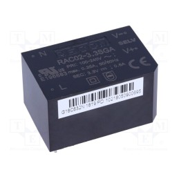 1 pcs x RECOM - RAC02-3.3SGA - Converter: AC/DC, 2W, 85÷264VAC, 3.3VDC, Iout: 500mA, 63%, PCB, 3000V