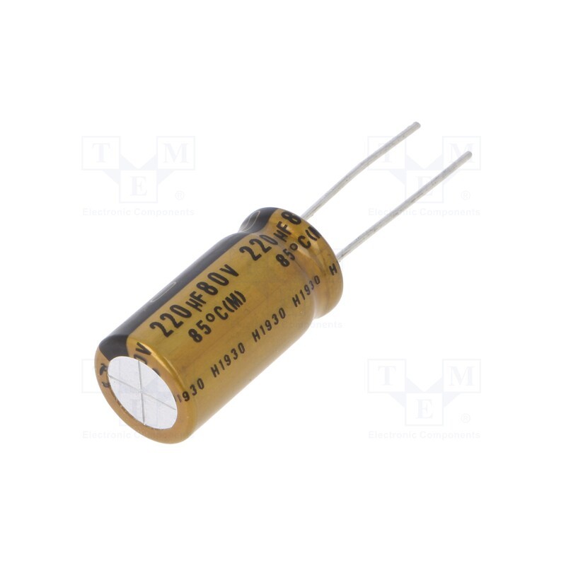 2 pcs x NICHICON - UFG1K221MHM1TO - Capacitor: electrolytic, THT, 220uF, 80VDC, Ø12.5x27mm, FG, 5mm