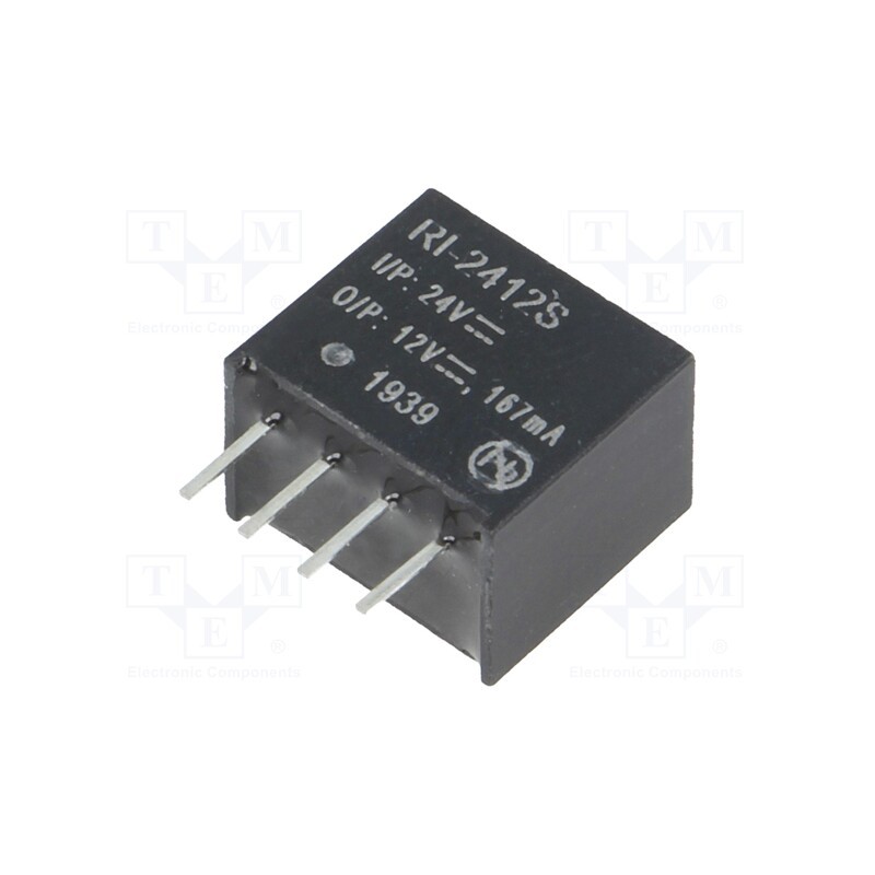 1 pcs x RECOM - RI-2412S - Converter: DC/DC, 2W, Uin: 21.6÷26.4V, Uout: 12VDC, Iout: 167mA, SIP4