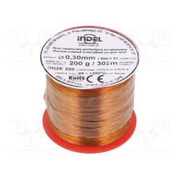 1 rol x INDEL - DN2E0,30-200G - Coil wire, double coated enamelled, 0.3mm, 0.2kg, -65÷200°C