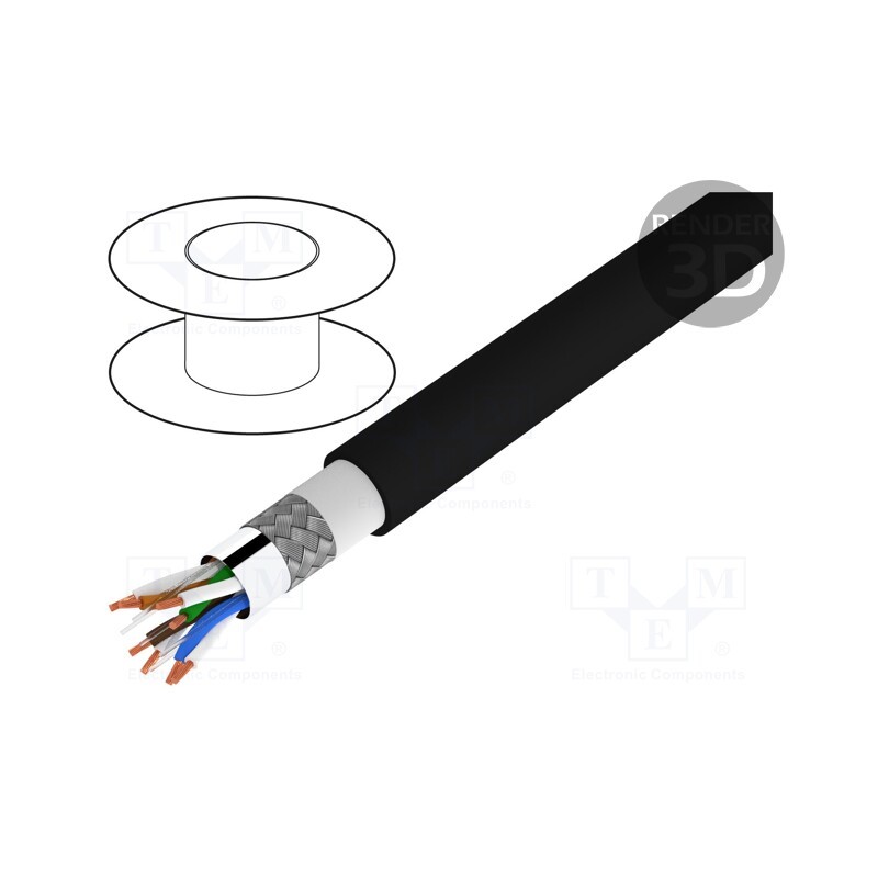 1 rol x ALPHA WIRE - 74006 BK002 - Wire, Alpha Essential Flexing Ethernet,S/FTP, 4x2x26AWG, 5e