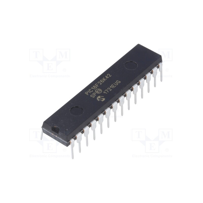 1 pcs x MICROCHIP TECHNOLOGY - PIC18F26K42-I/SP - IC: PIC microcontroller, 64kB, 64MHz, 2.3÷5.5VDC, THT, DIP28, PIC18