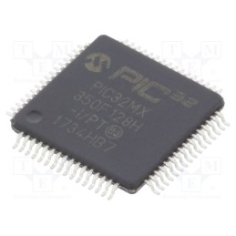 1 pcs x MICROCHIP TECHNOLOGY - PIC32MX350F128H-I/PT - IC: PIC microcontroller, 128kB, 2.3÷3.6VDC, SMD, TQFP64, PIC32