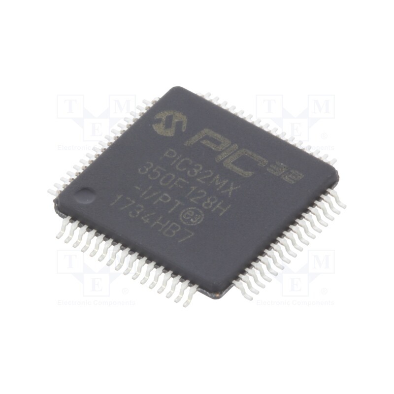 1 pcs x MICROCHIP TECHNOLOGY - PIC32MX350F128H-I/PT - IC: PIC microcontroller, 128kB, 2.3÷3.6VDC, SMD, TQFP64, PIC32