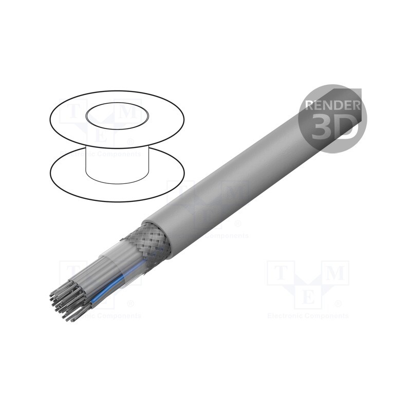 1 rol x HARTING - 9180267007 - Wire: ribbon, round, 1.27mm, stranded, Cu, PVC, grey, 30.5m, 26x28AWG