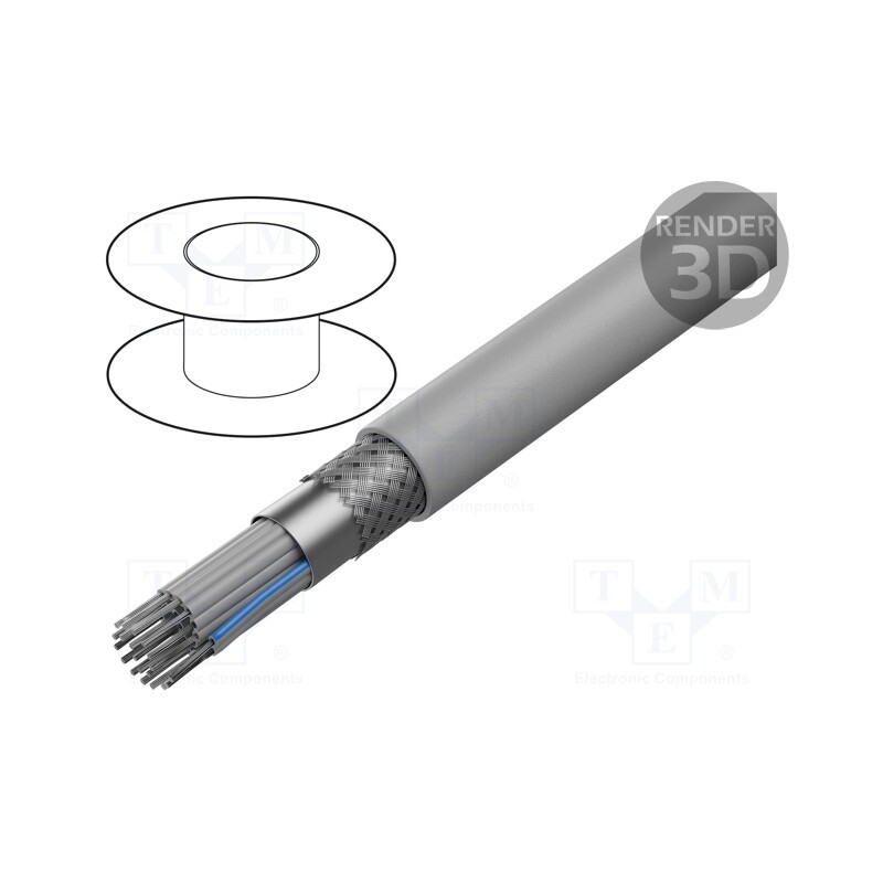 1 rol x HARTING - 9180207007 - Wire: ribbon, round, 1.27mm, stranded, Cu, PVC, grey, 30.5m, 20x28AWG