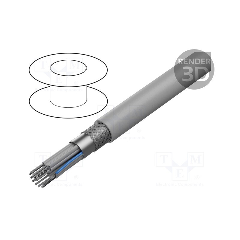 1 rol x HARTING - 9180147007 - Wire: ribbon, round, 1.27mm, stranded, Cu, PVC, grey, 30.5m, 14x28AWG