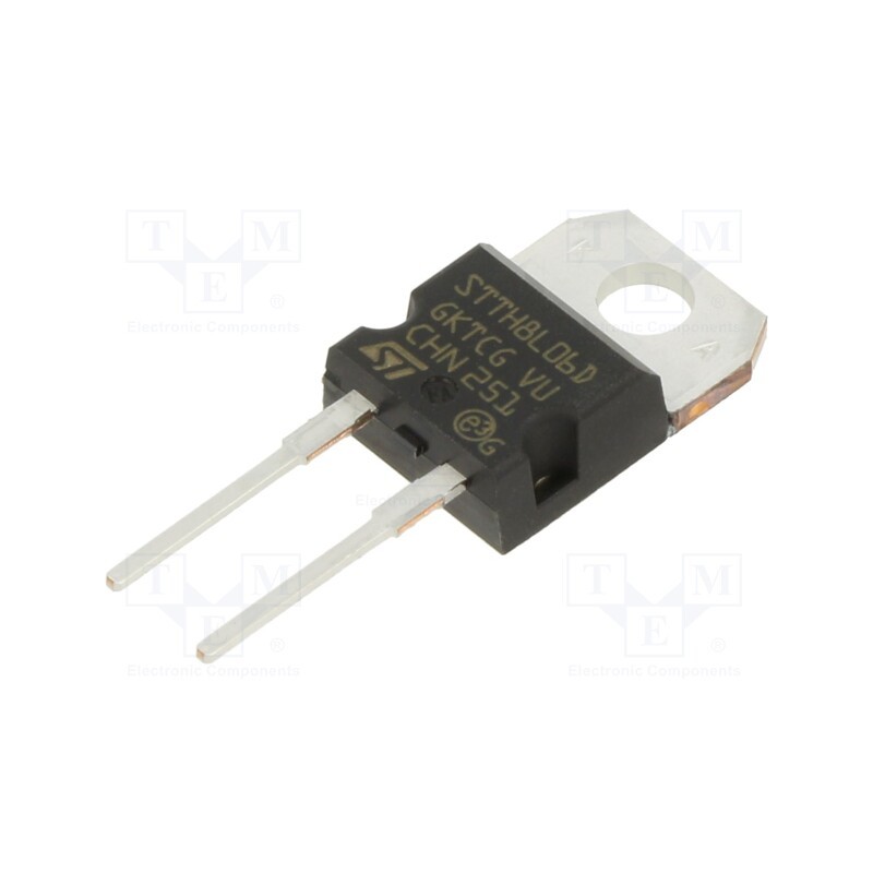 1 pcs x STMicroelectronics - STTH8L06D - Diode: rectifying, THT, 600V, 8A, , Ifsm: 120A, TO220AC, Ir: 200uA