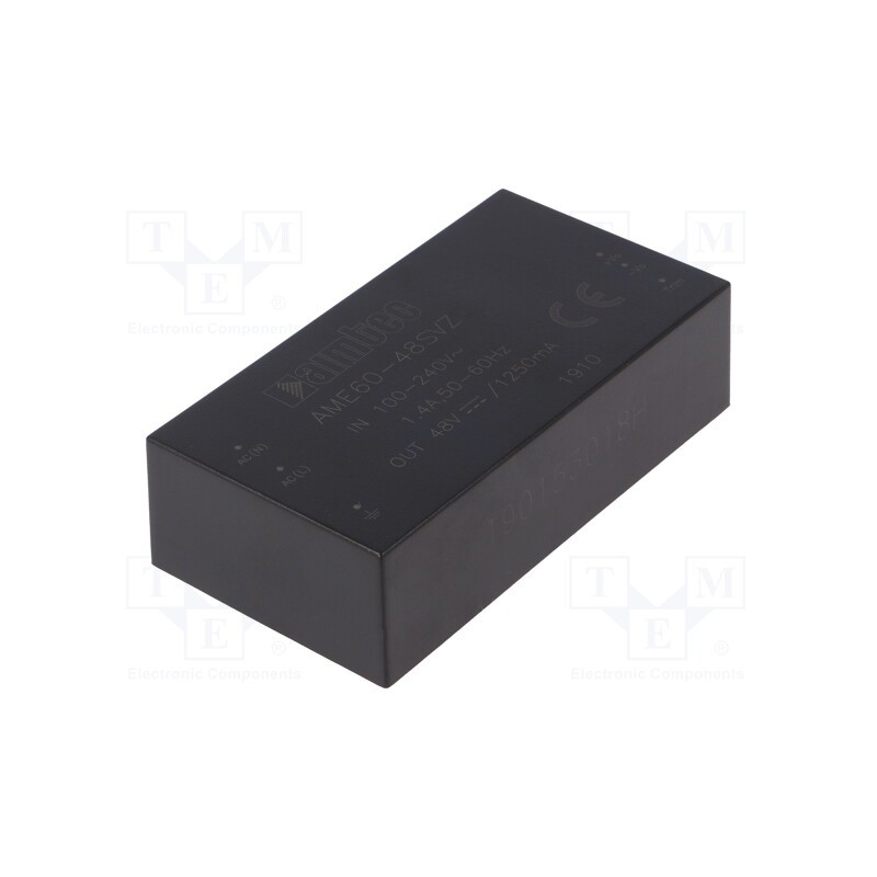 1 pcs x AIMTEC - AME60-48SVZ - Converter: AC/DC, 60W, 85÷264VAC, Usup: 100÷370VDC, Uout: 48VDC