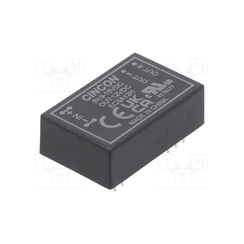 1 pcs x CINCON - EC3A12H - Converter: DC/DC, 3W, Uin: 9÷18V, Uout: 12VDC, Iout: 250mA, DIP24