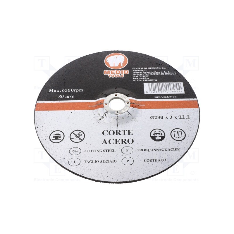 1 pcs x MEDID - CA23030 - Cutting wheel, Ø: 230mm, Øhole: 22mm, Disc thick: 3mm, metal,steel