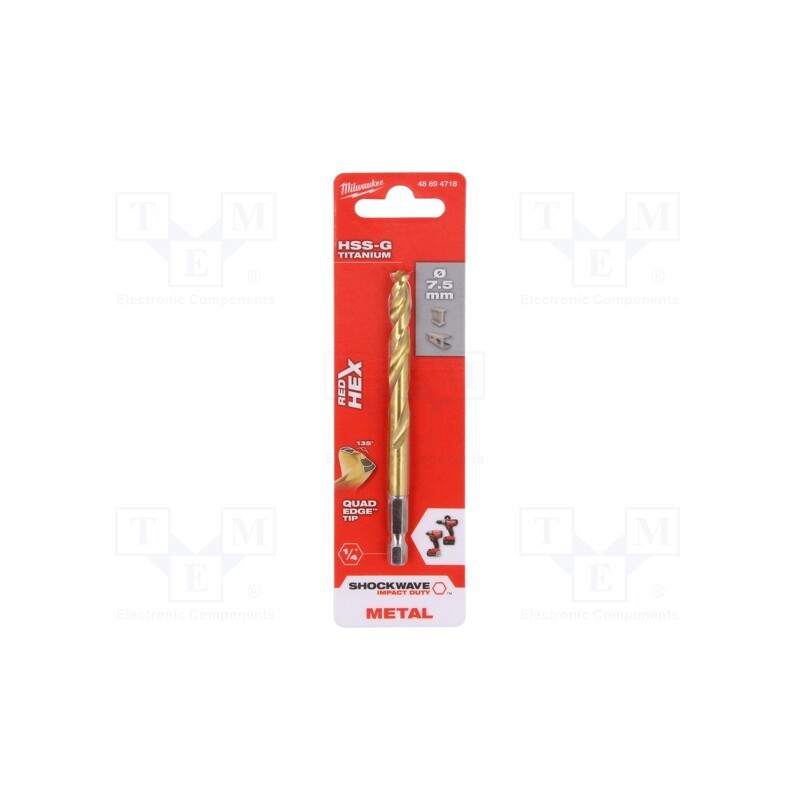 1 pcs x Milwaukee - 48894718 - Drill bit, for metal,impact, Ø: 7.5mm