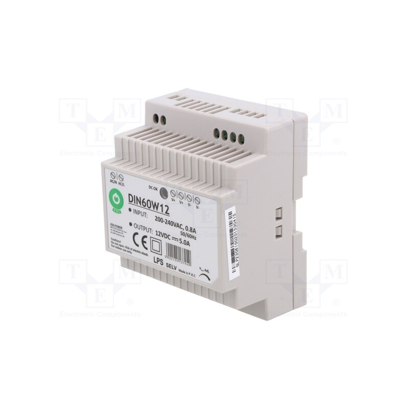 1 pcs x POS - POS DIN60W12 - Power supply: switched-mode, 60W, 12VDC, for DIN rail mounting