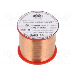 1 rol x INDEL - DNE0,12-200G - Coil wire, single coated enamelled, 0.12mm, 0.2kg, -65÷155°C