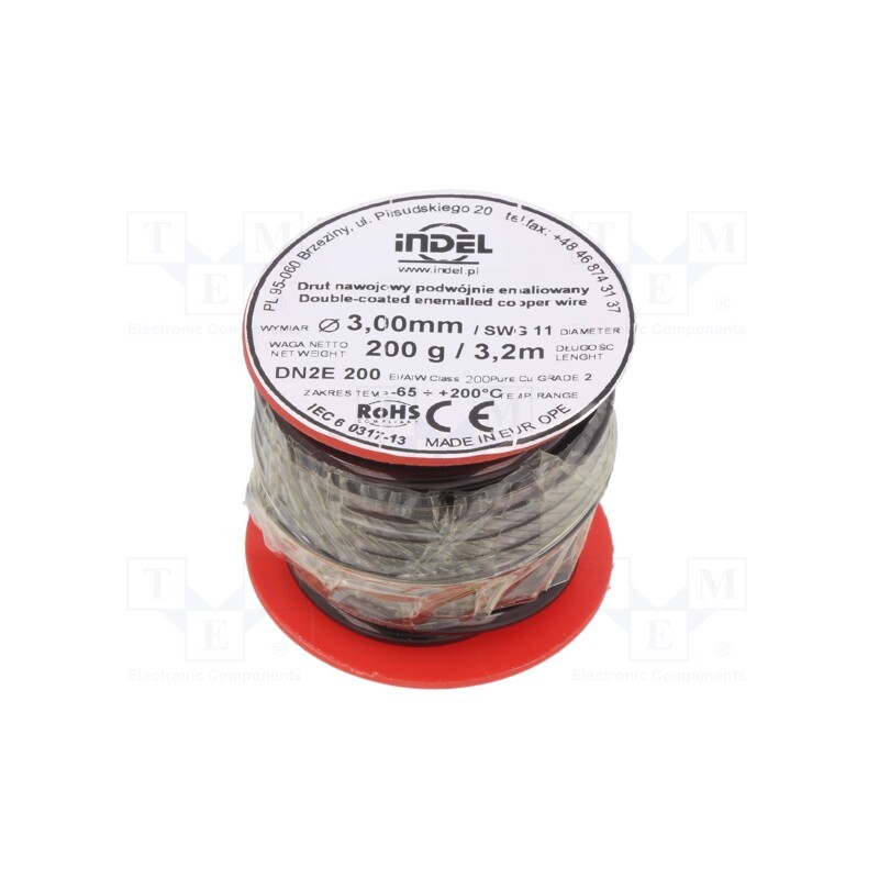1 rol x INDEL - DN2E3,0-200G - Coil wire, double coated enamelled, 3mm, 0.2kg, -65÷200°C