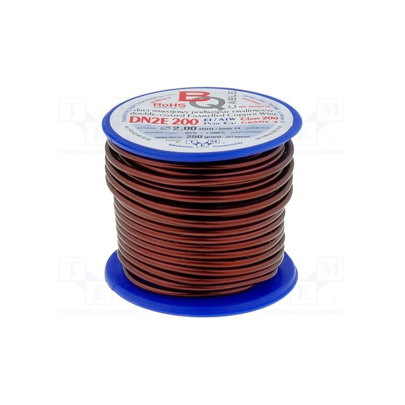 1 rol x BQ CABLE - DN2E2.00/0.25 - Coil wire, double coated enamelled, 2mm, 0.25kg, -65÷200°C