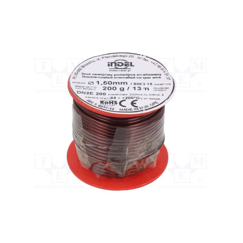 1 rol x INDEL - DN2E1,50-200G - Coil wire, double coated enamelled, 1.5mm, 0.2kg, -65÷200°C