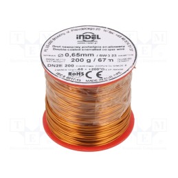 1 rol x INDEL - DN2E0,65-200G - Coil wire, double coated enamelled, 0.65mm, 0.2kg, -65÷200°C