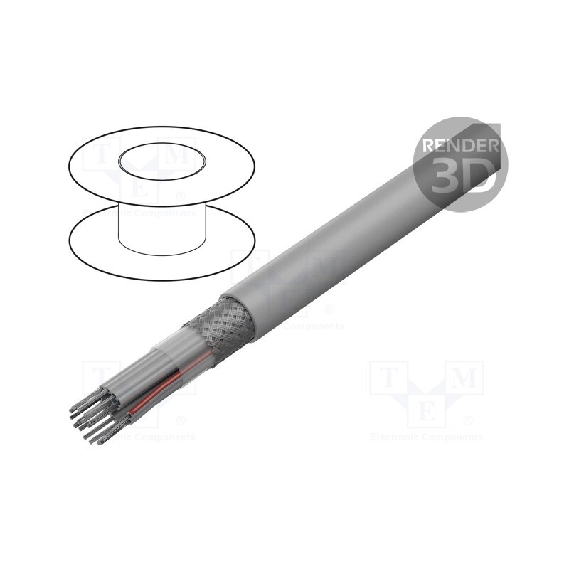 1 rol x HARTING - 9180167007 - Wire: ribbon, round, 1.27mm, stranded, Cu, PVC, grey, 30.5m, 16x28AWG