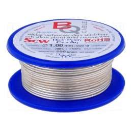 1 rol x BQ CABLE - SCW-1.00/100 - Silver plated copper wires, 1mm, 100g, Cu,silver plated, 14m