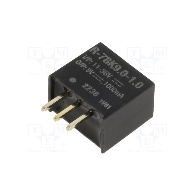 1 pcs x RECOM - R-78K9.0-1.0 - Converter: DC/DC, Uin: 12÷36V, Uout: 9VDC, Iout: 1A, SIP3, THT