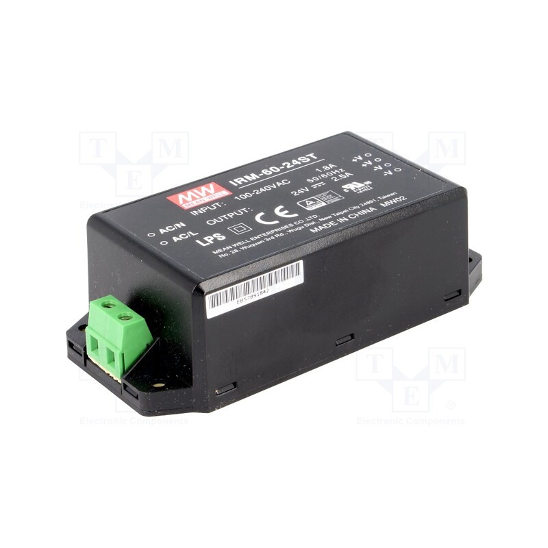 1 pcs x MEAN WELL - IRM-60-24ST - Power supply: switched-mode, for building in,modular, 60W, 24VDC