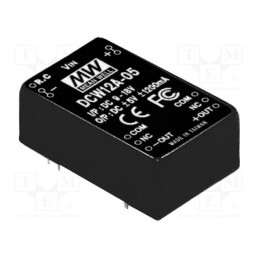 1 pcs x MEAN WELL - DCW12C-15 - Converter: DC/DC, 12W, Uin: 36÷72V, Uout: 15VDC, Uout2: -15VDC, DCW12