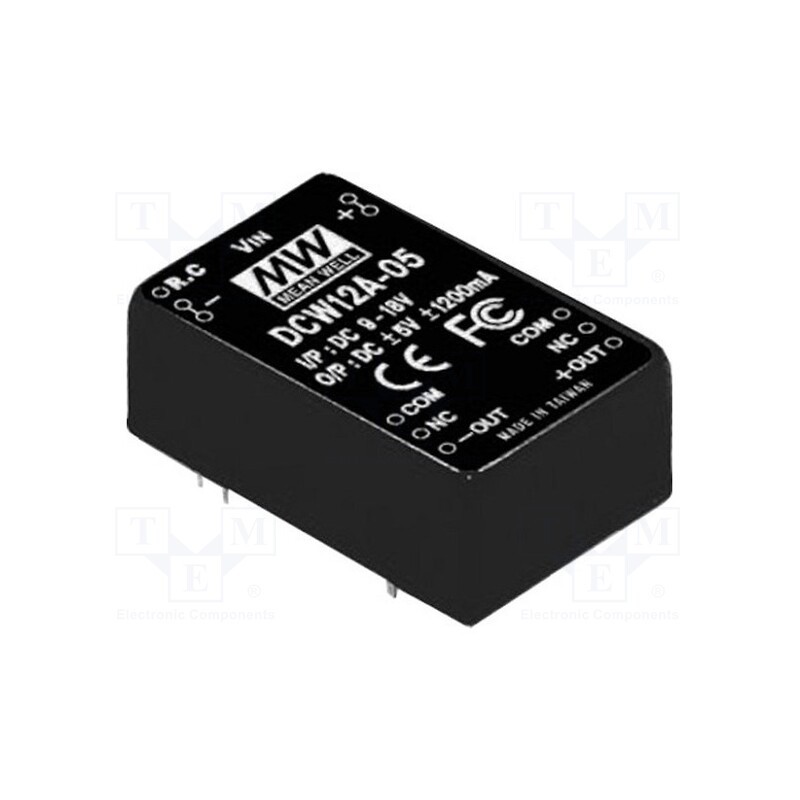 1 pcs x MEAN WELL - DCW12C-15 - Converter: DC/DC, 12W, Uin: 36÷72V, Uout: 15VDC, Uout2: -15VDC, DCW12