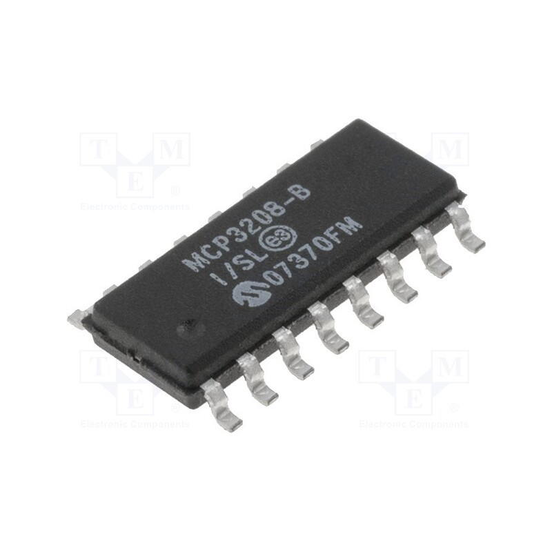 1 pcs x MICROCHIP TECHNOLOGY - MCP3208-BI/SL - IC: A/D converter, Ch: 8, 12bit, 100ksps, 2.7÷5.5V, SO16