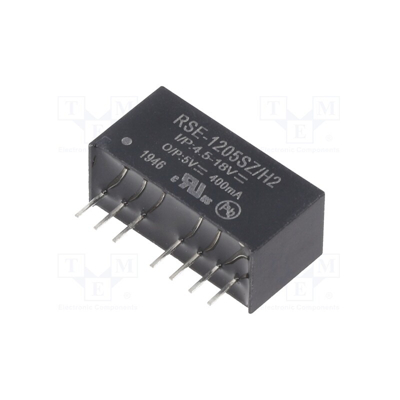 1 pcs x RECOM - RSE-1205SZ/H2 - Converter: DC/DC, 2W, Uin: 4.5÷18V, Uout: 5VDC, Iout: 400mA, SIP8