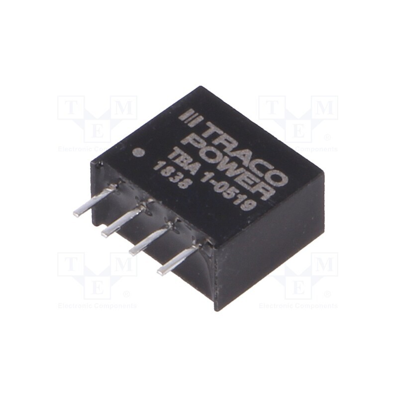 1 pcs x TRACO POWER - TBA 1-0519 - Converter: DC/DC, 1W, Uin: 4.5÷5.5V, Uout: 9VDC, Iout: 110mA, SIP4