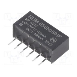 1 pcs x RECOM - RUM-050505/HP - Converter: DC/DC, 1W, Uin: 4.5÷5.5V, Uout: 5VDC, Uout2: 5VDC, SIP7
