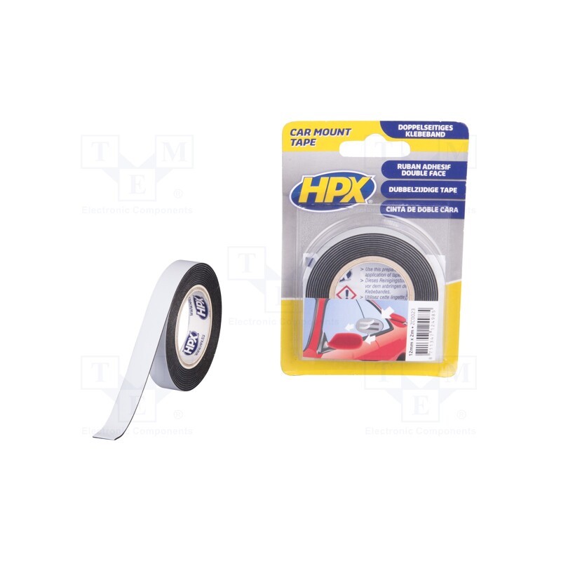 1 rol x HPX - ZC0023 - Tape: fixing, W: 12mm, L: 2m, double-sided, black